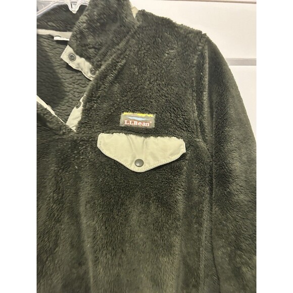 LL Bean High Pile Fleece Fuzzy Pullover Women’s Medium 1/4 Snap Green Jacket - Picture 2 of 5